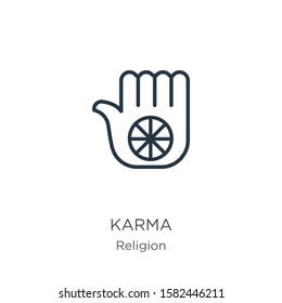 Karma icon. Thin linear karma outline icon isolated on white background from religion collection. Line vector sign, symbol for web and mobile