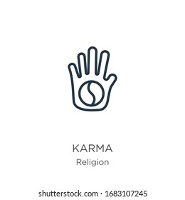 Karma icon. Thin linear karma outline icon isolated on white background from religion collection. Line vector sign, symbol for web and mobile