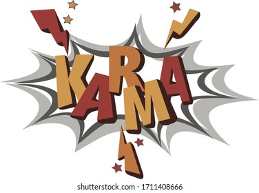 Karma text with cloud background. Hand lettering pop art illustration.