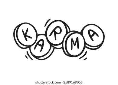 karma word doodle hand drawn icon social media. Outline drawing karma line clipart symbol. Vector illustration