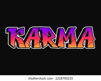 Karma word trippy psychedelic graffiti style letters.Vector hand drawn doodle cartoon logo karma illustration. Funny cool trippy letters fashion graffiti style print for t-shirt poster 