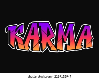 Karma word trippy psychedelic graffiti style letters.Vector hand drawn doodle cartoon logo karma illustration. Funny cool trippy letters fashion graffiti style print for t-shirt poster 