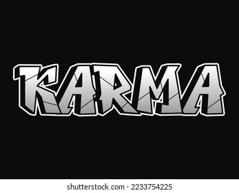 Karma word trippy psychedelic graffiti style letters.Vector hand drawn doodle cartoon logo karma illustration. Funny cool trippy letters, fashion, graffiti style print for t-shirt, poster concept