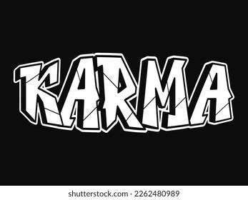 Karma word trippy psychedelic graffiti style letters.Vector hand drawn doodle cartoon logo karma illustration. Funny cool trippy letters, fashion, graffiti style print for t-shirt, poster