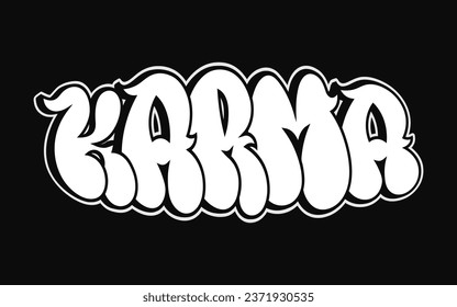 Palabra karma trippy letras estilo graffiti psicodélico. Logo de dibujos animados de dibujos animados a mano en Karma ilustración. Divertidas y geniales cartas trippy, moda, graffiti estilo impreso para camiseta, afiche 