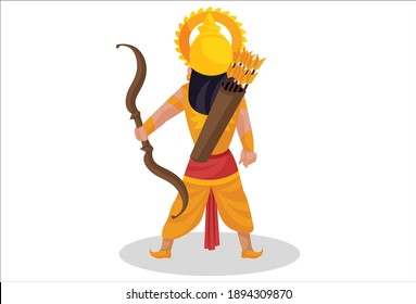 Karna is with bow-arrow and standing in the battlefield. Vector graphic illustration. Individually on a white background.
