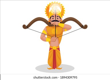 Karna is making a target with a bow and arrow. Vector graphic illustration. Individually on a white background.