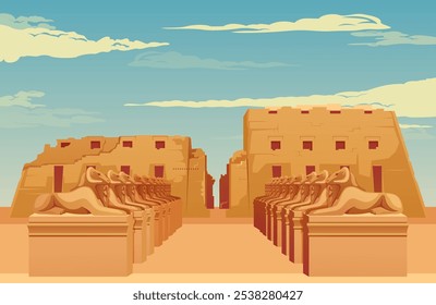 The Karnak Temple Complex - Luxor, Egypt - Stock Illustration as EPS 10 File