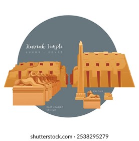 Templo de Karnak - Elementos Pylon, Ram cabeça esfinge - Luxor, Egito - ilustração de stock como arquivo EPS 10