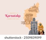 Karnataka Formation Day greeting design template with various vector illustrations.
