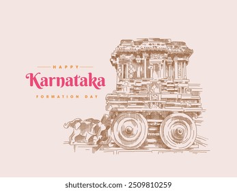 Karnataka Formation Day greeting design template with the illustration of chariot in Hampi.