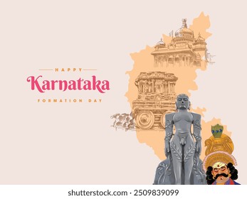 Modelo de design de saudação do Dia da Formação de Karnataka com várias ilustrações vetoriais.