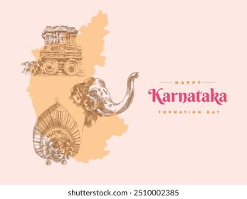 Modelo de design de saudação do Dia da Formação de Karnataka com várias ilustrações vetoriais.