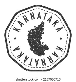 Karnataka, India Map Stamp Retro Postmark. Pasaporte postal de Silhouette. Icono del vector de redondeo de sellado. Diseño de rehenes de insignia vintage.