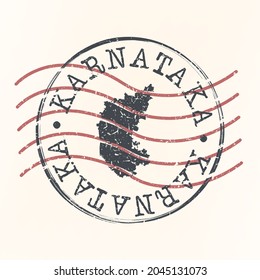 Karnataka, India Stamp Map Postal. Silhouette. Passport Round Design. Vector Icon. Design Retro Travel National Symbol.