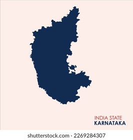 Karnataka, India, vector map,  High detailed silhouette illustration. Map of Karnataka, Solid Map of Indian State Karnataka, Map of Karnataka with Colour.