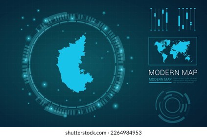 Karnataka map of blue digital frame Futuristic Sci Fi Modern User vector HUD, GUI, UI interface.