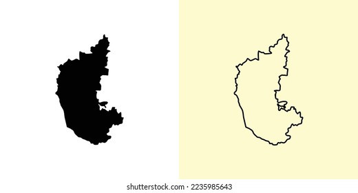 Karnataka map, India, Asia. Filled and outline map designs. Vector illustration