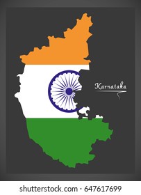 Karnataka Map With Indian National Flag Illustration
