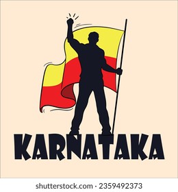 Karnataka map outline with Puneet Rajkumar. Karnataka rajyotsava celebration. Karnatak flag vector illustration