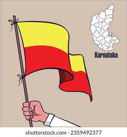 Karnataka map outline with Puneet Rajkumar. Karnataka rajyotsava celebration. Karnatak flag vector illustration