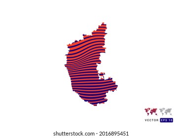 Karnataka map red and blue of abstract with dynamic waves vector.