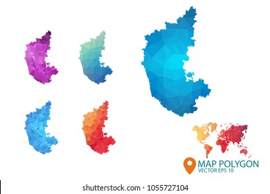 Karnataka Map - Set of geometric rumpled triangular low poly style gradient graphic background , Map world polygonal design for your . Vector illustration eps 10.