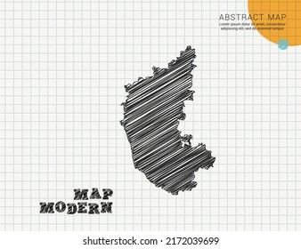 Karnataka map of vector black silhouette chaotic hand drawn scribble sketch on grid paper used for notes or decoration.