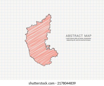 Karnataka map of vector color silhouette chaotic hand drawn scribble sketch on grid paper.