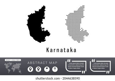 Karnataka map vector set halftone dots black.