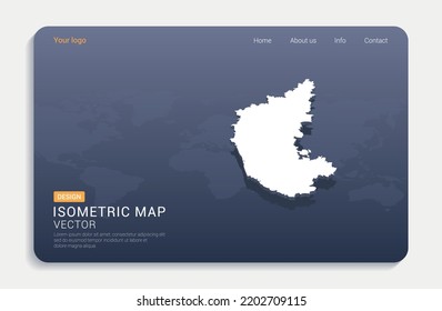 Karnataka map white on blue background with isometric vector.