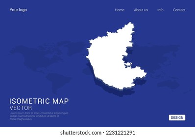 Karnataka map white on dark blue background 3d isometric vector illustration.