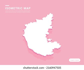 Karnataka map white on pink background with 3d isometric vector illustration.