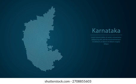 Karnataka, estado de India, mapa lleno de círculos concéntricos sobre fondo degradado oscuro