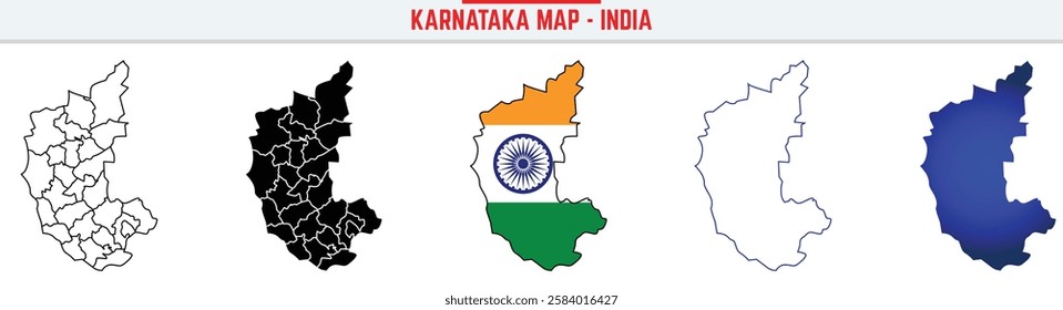 Karnataka, State, KA Outline Icon – India Map Silhouette Vector. India map editable stroke outline icon
