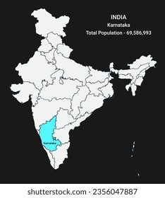karnataka state location and population in India.