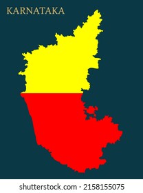 Karnataka State Map With Karnataka Official Flag . 