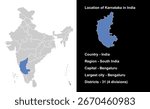 Karnataka State Outline Map India, Indian states, suitable for education, business, presentations, print, web use, and creative geographic projects. Indian union territory.