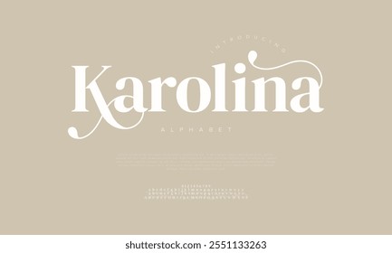 Karolina tipografia beleza moda elegante minimalista serif italic fontes decorativo casamento vintage retro logos. Logotipo de fonte de luxo mínimo alfabeto. Ilustração vetorial