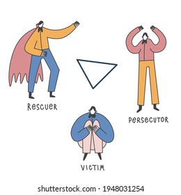 karpman drama triangle doodle vector illustration, psychology print