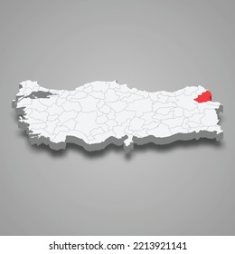 Kars region location within Turkey 3d isometric map