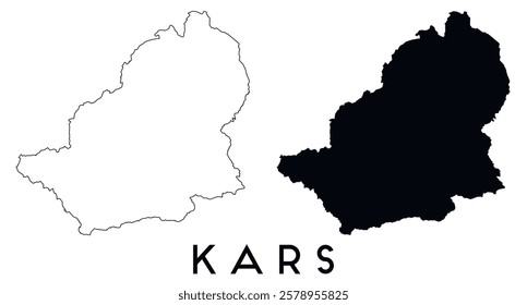 Kars Turkey map outline and black silhouette vector