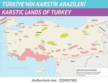 Karst Lands of Turkey (Geography Lesson), Coğrafya Haritaları, Göller, Akarsular, Platolar, Ovalar, Dağlar, Karstik Araziler Harita, Karstik, Harita, Türkiye, Plato, Nehir