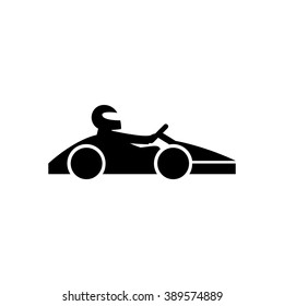 Kart With Driver Black Icon. Go Cart Concept Isolated On White Background. Vector Illustration For Your Design And Business. 