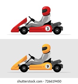 Kart driver sport background. Karting racing isolated, Man drive kart in helmet background design.