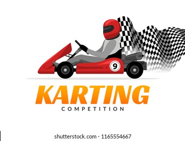 Kart driver sport logo icon. Karting racing isolated, Man drive kart in helmet background design.