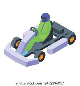 Vector isométrico del ícono del kart racer. Listo para ganar. Equipo ganador