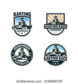 Ilustración del vector con logotipo de Kart Racing Emblems. Kart racer con la plantilla de diseño del logotipo del casco