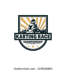 Kart Racing Emblems Logo Vector illustration. Kart racer with helmet logo design template