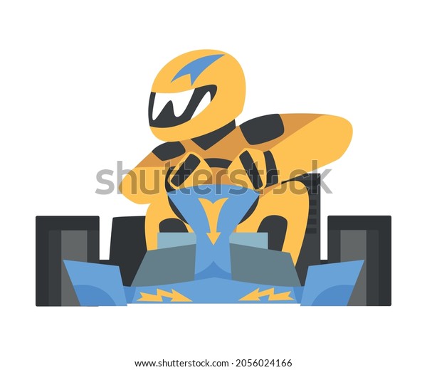 Kart\
Racing or Karting with Man Racer in Open Wheel Car Engaged in\
Motorsport Road Extreme Driving Vector\
Illustration